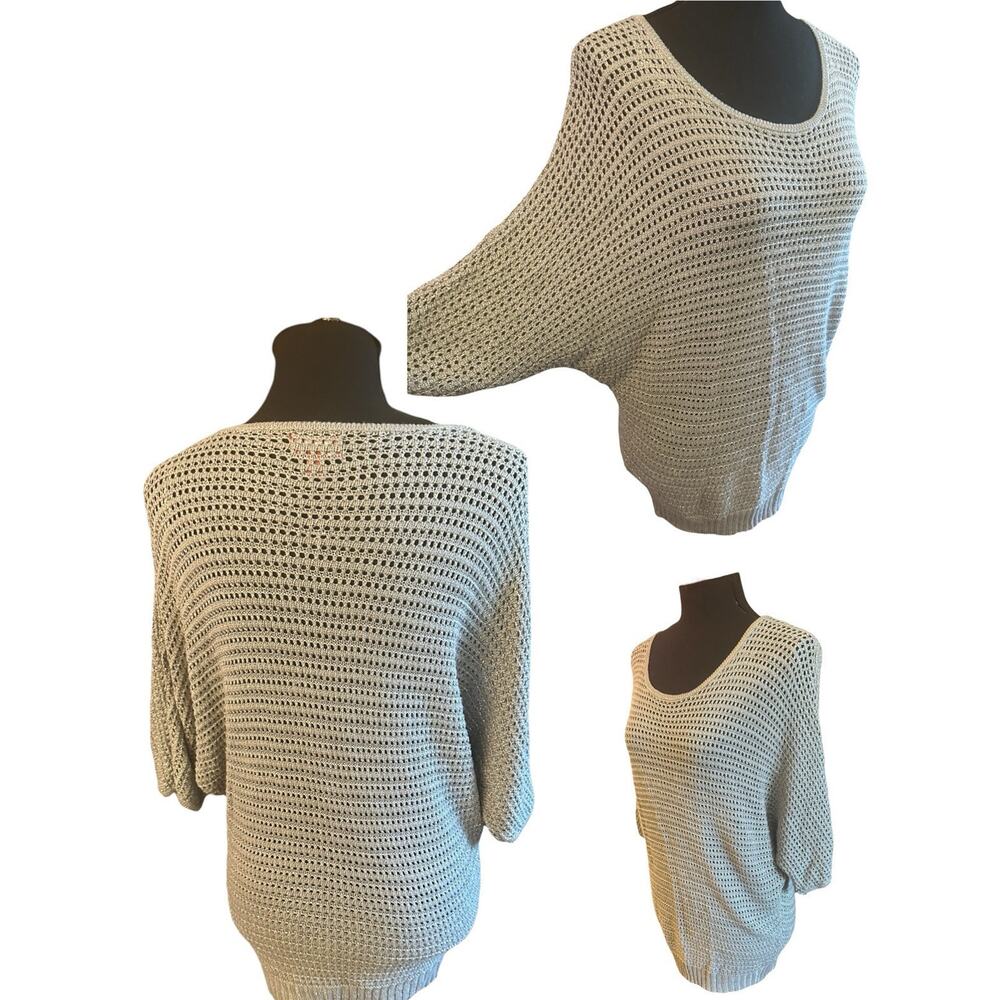 Elle Silver Gray Open Light Weight Knit Sweater Butterfly Sleeves Women Sz Med - Picture 2 of 4